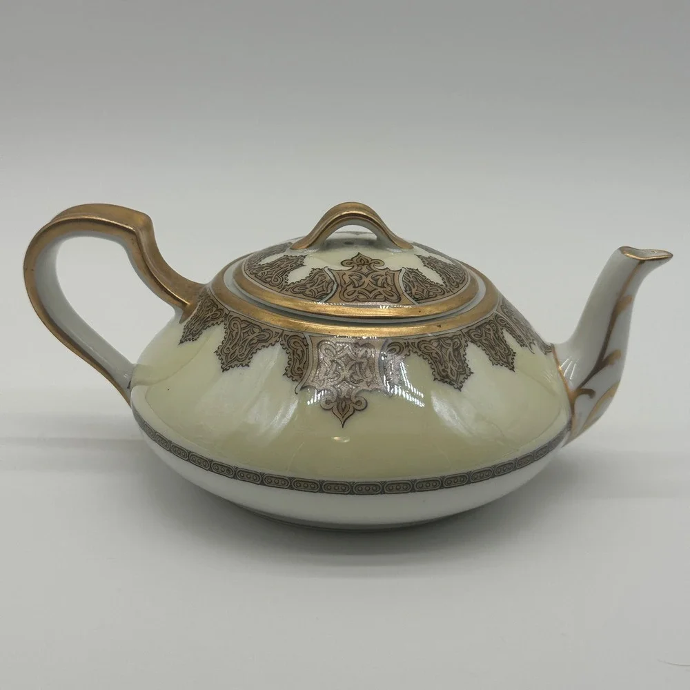 Haviland Limoges France Antique Porcelain Teapot Gold Scroll Cream